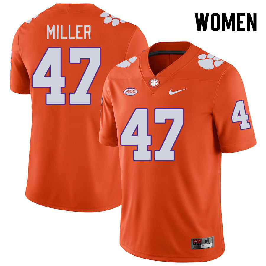 Women #47 Boston Miller Clemson Tigers College Football Jerseys Stitched-Orange